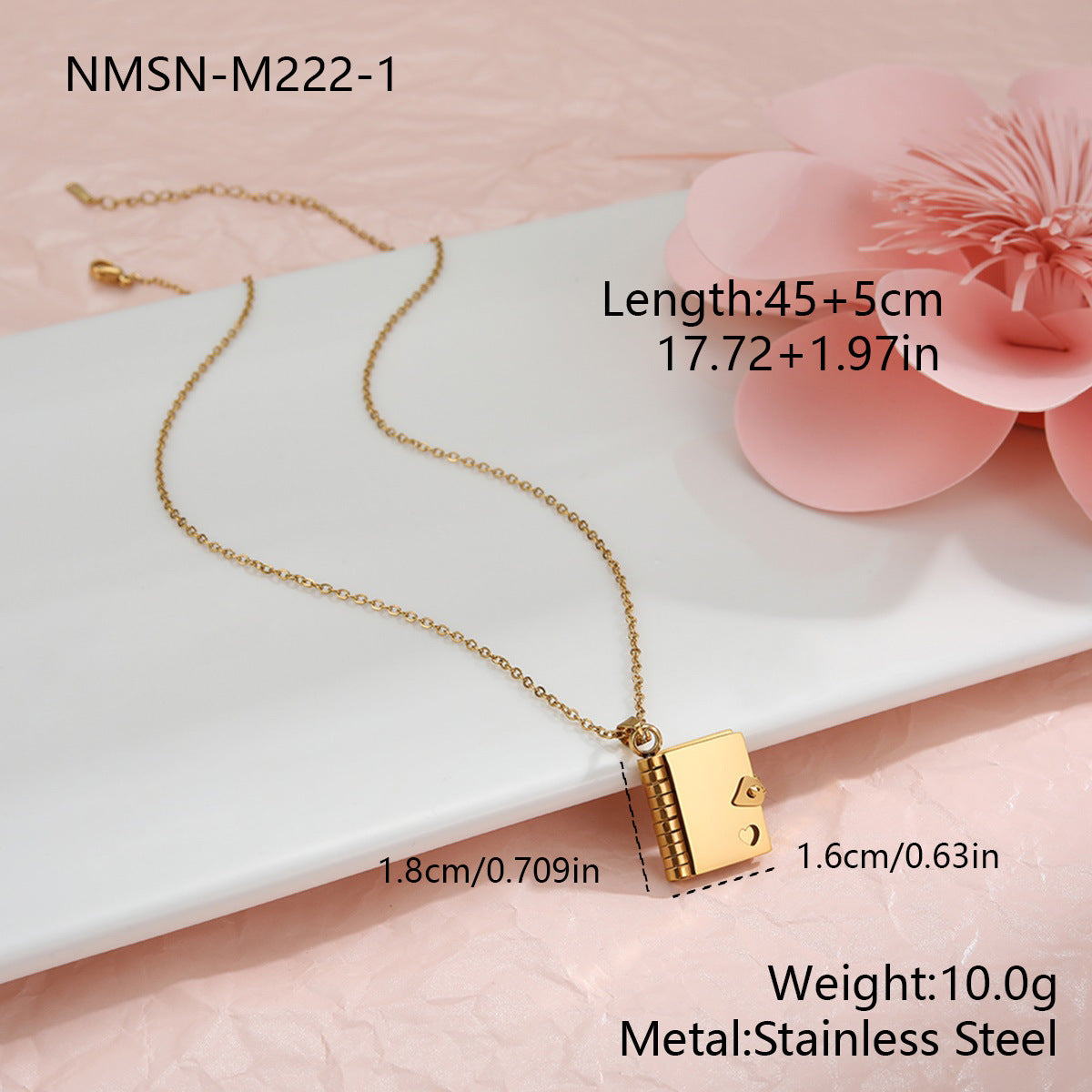 Wholesale Stainless steel 18K gold plated envelope heart-shaped diamond necklace