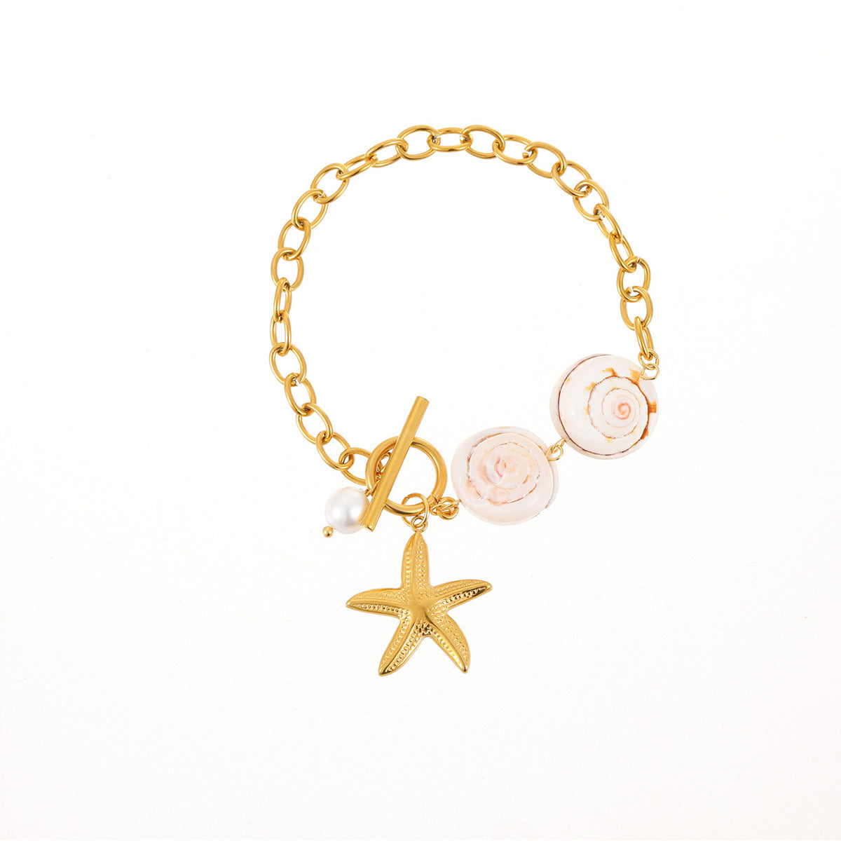 Wholesale Natural shell starfish necklace stainless steel gold-plated necklace