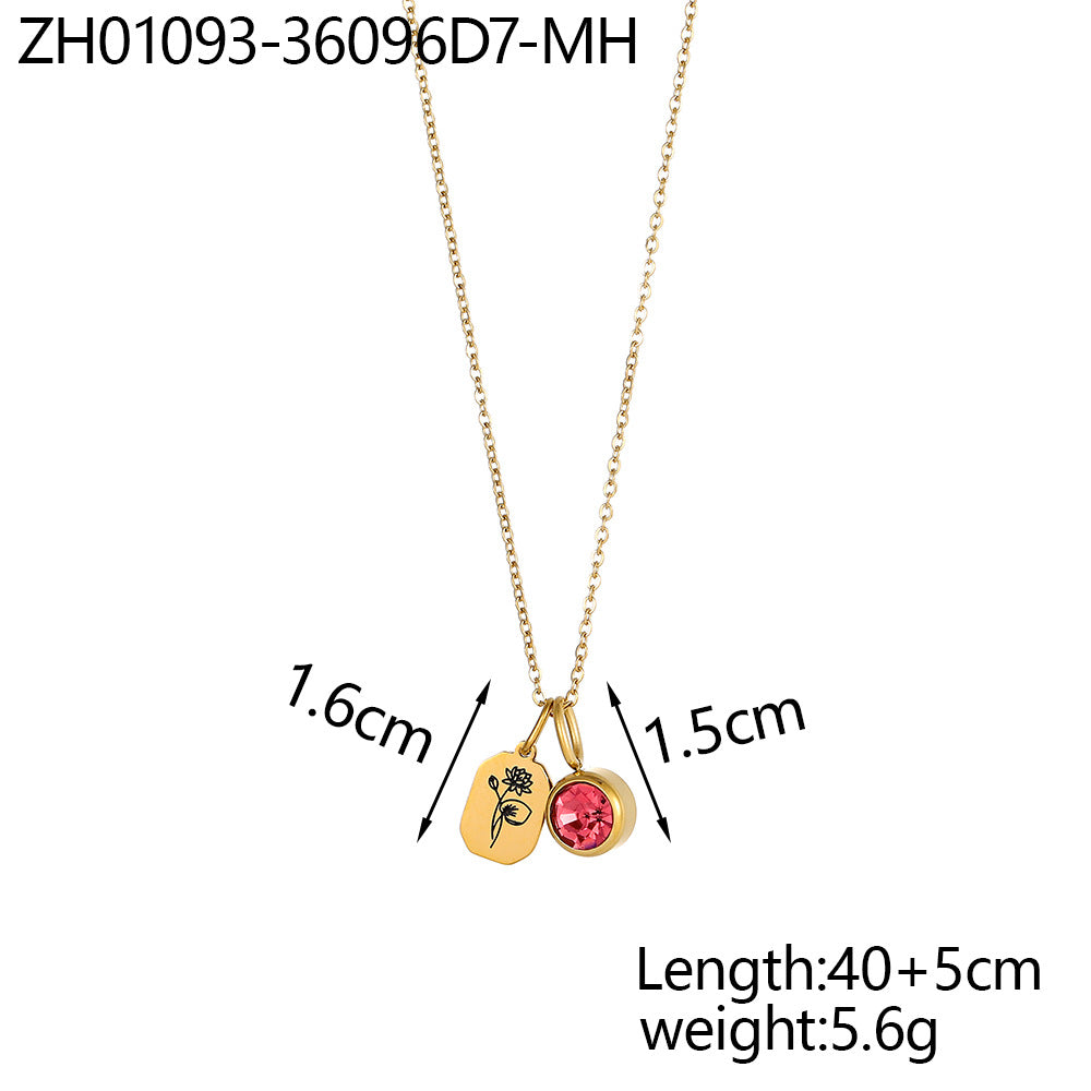 Wholesale Zircon Flower Pendant Stainless Steel  Necklace