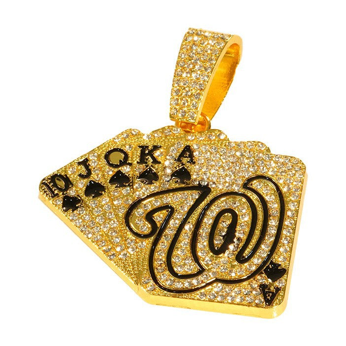 Wholesale Water Drop Oil Poker Full Diamond Cuban Chain Men's Necklace