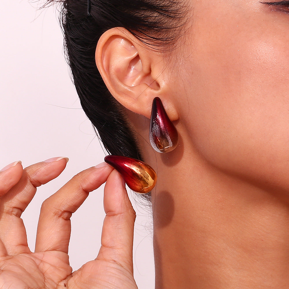 Wholesale Stainless Steel 18K Gold Plated Painted Water Drop Earrings ACC-ES-Mengj002