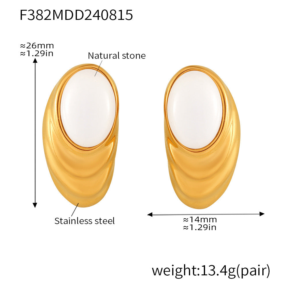 Wholesale Natural Opal Water Ripple Stainless Steel Earrings Ring