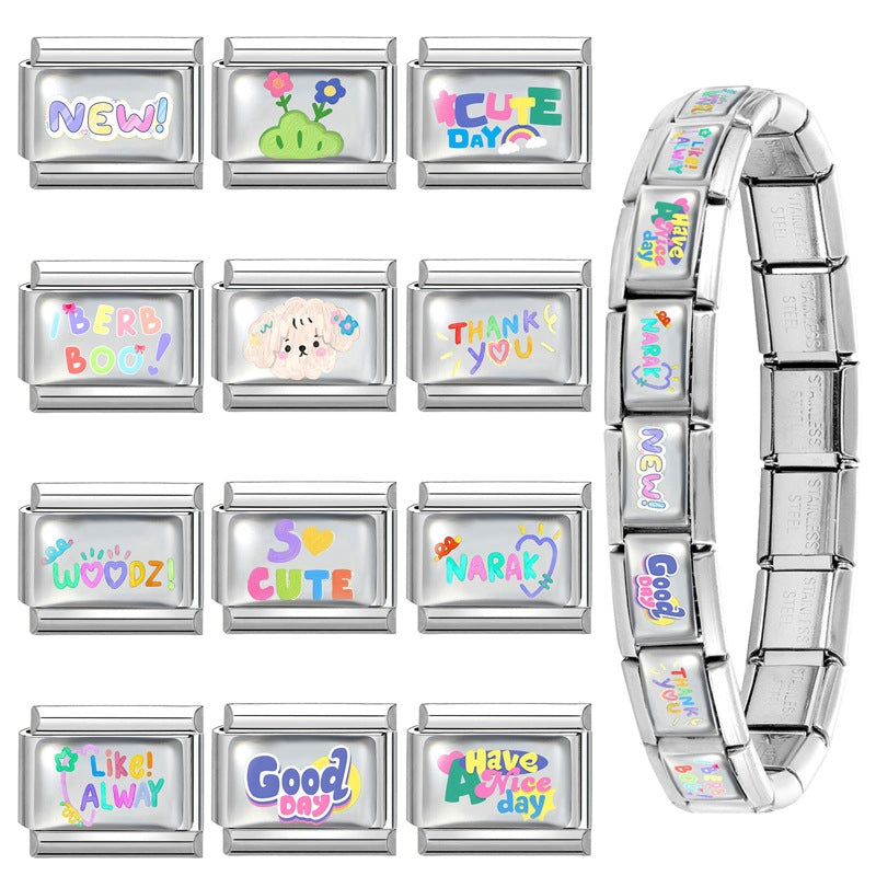 Wholesale 9mm Italian Charm Starter Bracelets DIY Cute Cartoon Stainless Steel Composable Bracelet