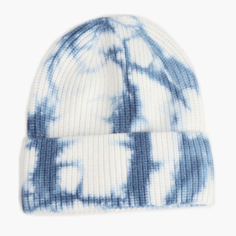 Wholesale  tie-dye turn-up knitted hat  winter fashion warm wool hat