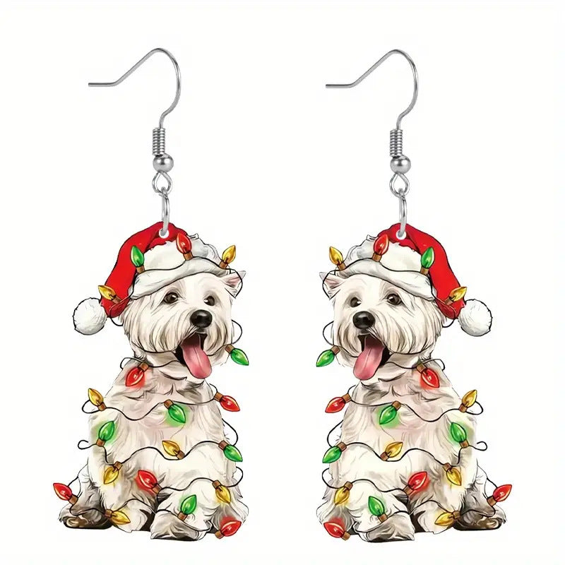 Wholesale Cute puppy acrylic earrings with Christmas hat