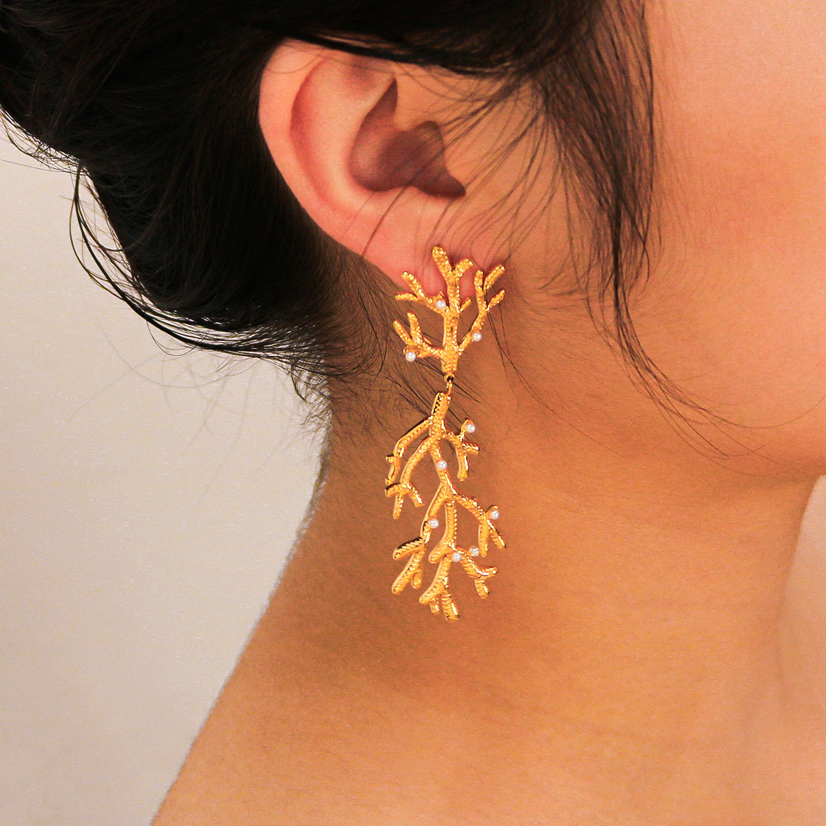 Wholesale  Pearl Coral Texture Sense Stainless Steel Pendant earrings