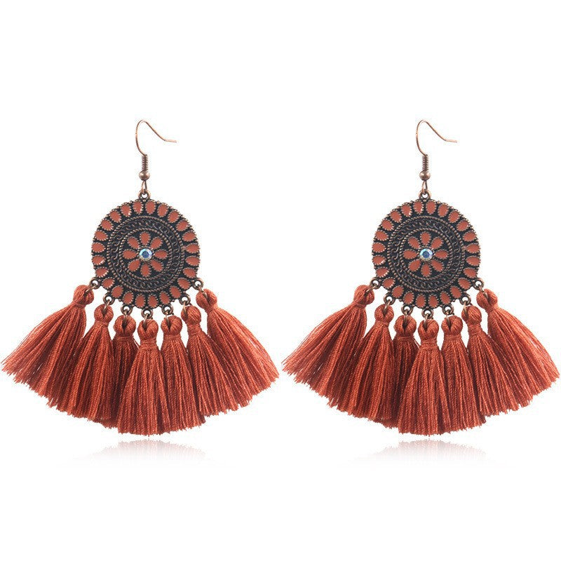 Wholesale Retro Ethnic Tassel Earrings Alloy Oil Drop Jewelry Accessory