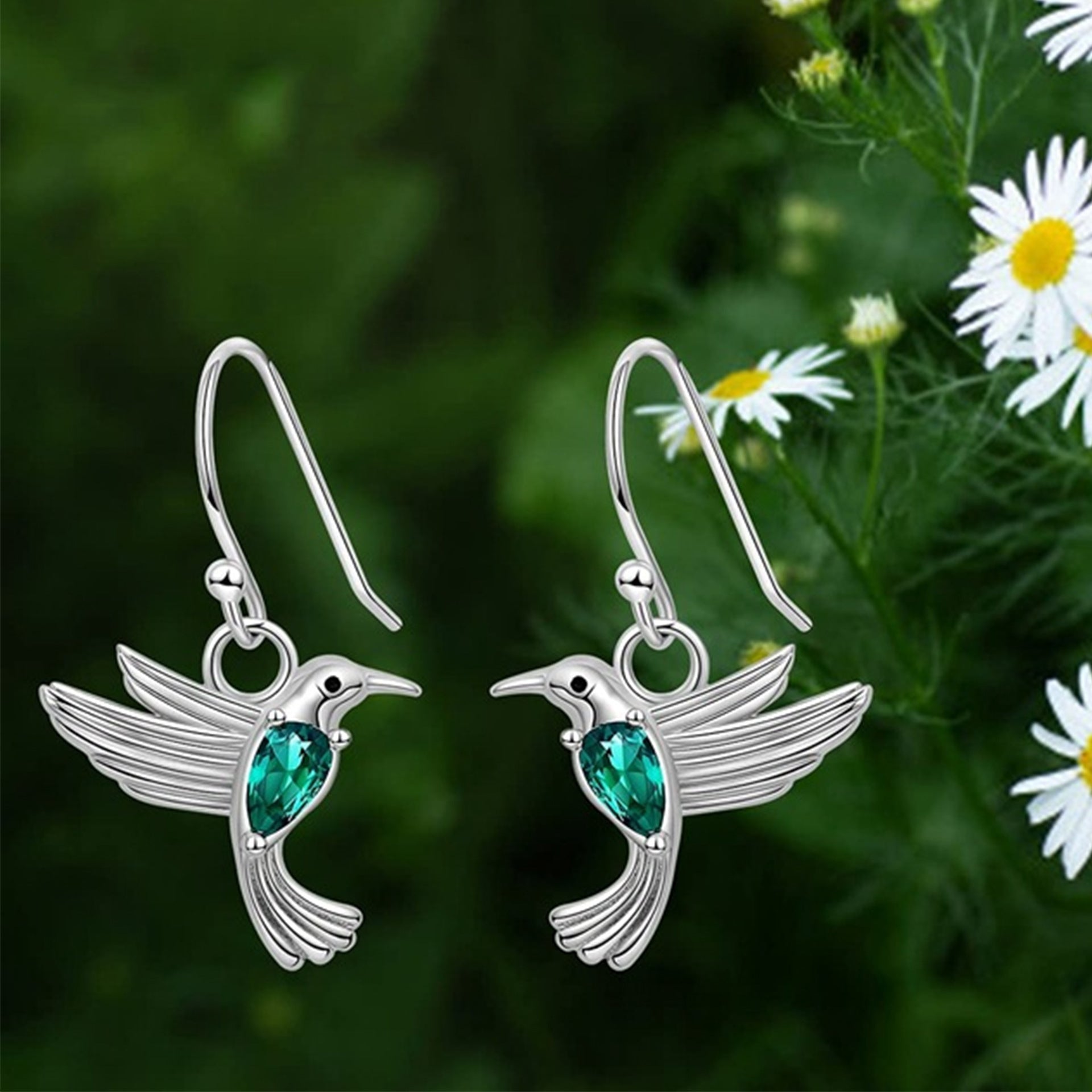 Wholesale  Flying Hummingbird Pendant Earrings Women's Micro-inlaid Green Zircon Mother's Day