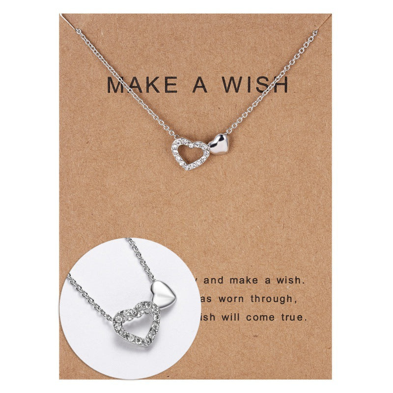 Wholesale  necklace paper card diamond hollow heart pendant clavicle chain