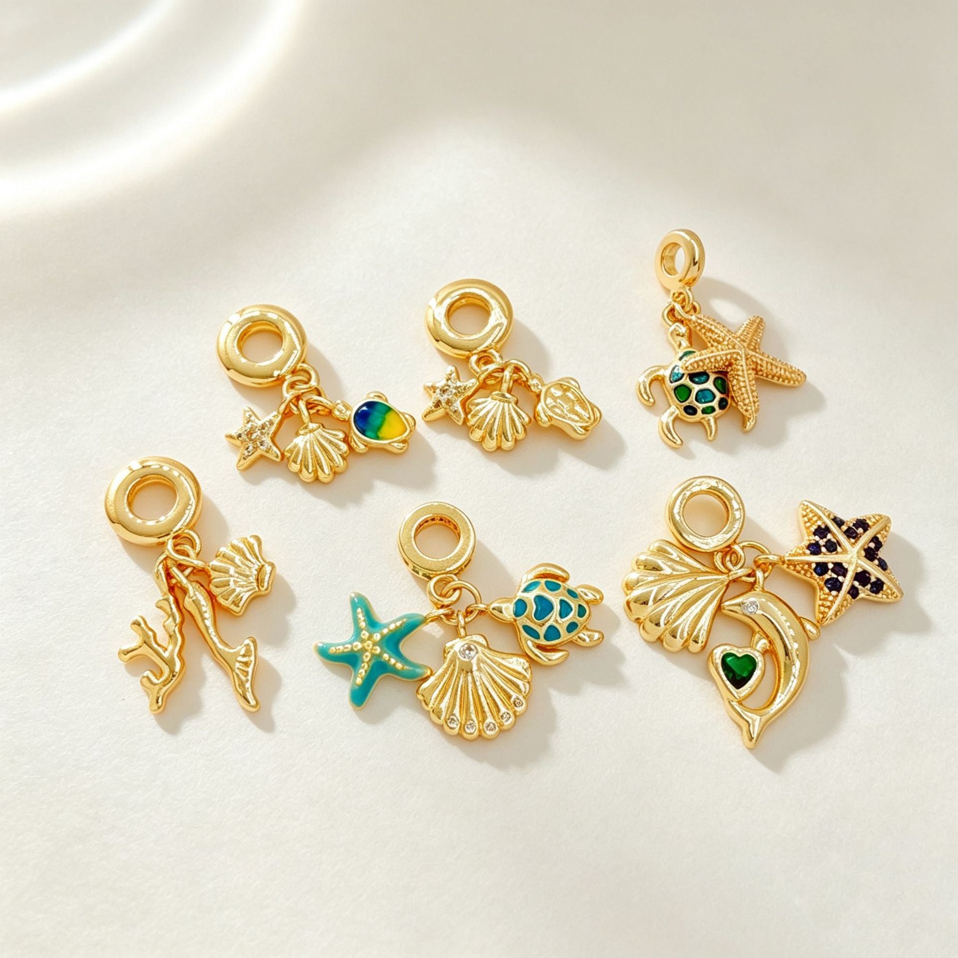 Wholesale Gold Plated Copper Ocean Themed Large Hole Pendant Bead Bracelet Everyday Jewelry Accessory