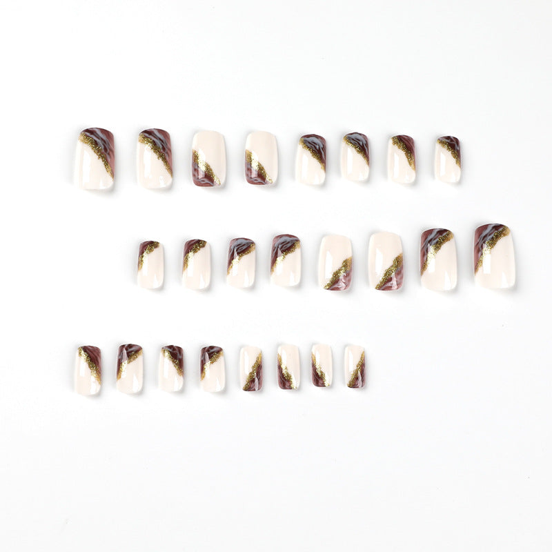 Wholesale 24 Pieces/box White and Purple Smudge Press-on Nails Kits Nail Stickers ACC-NS-LeFan074