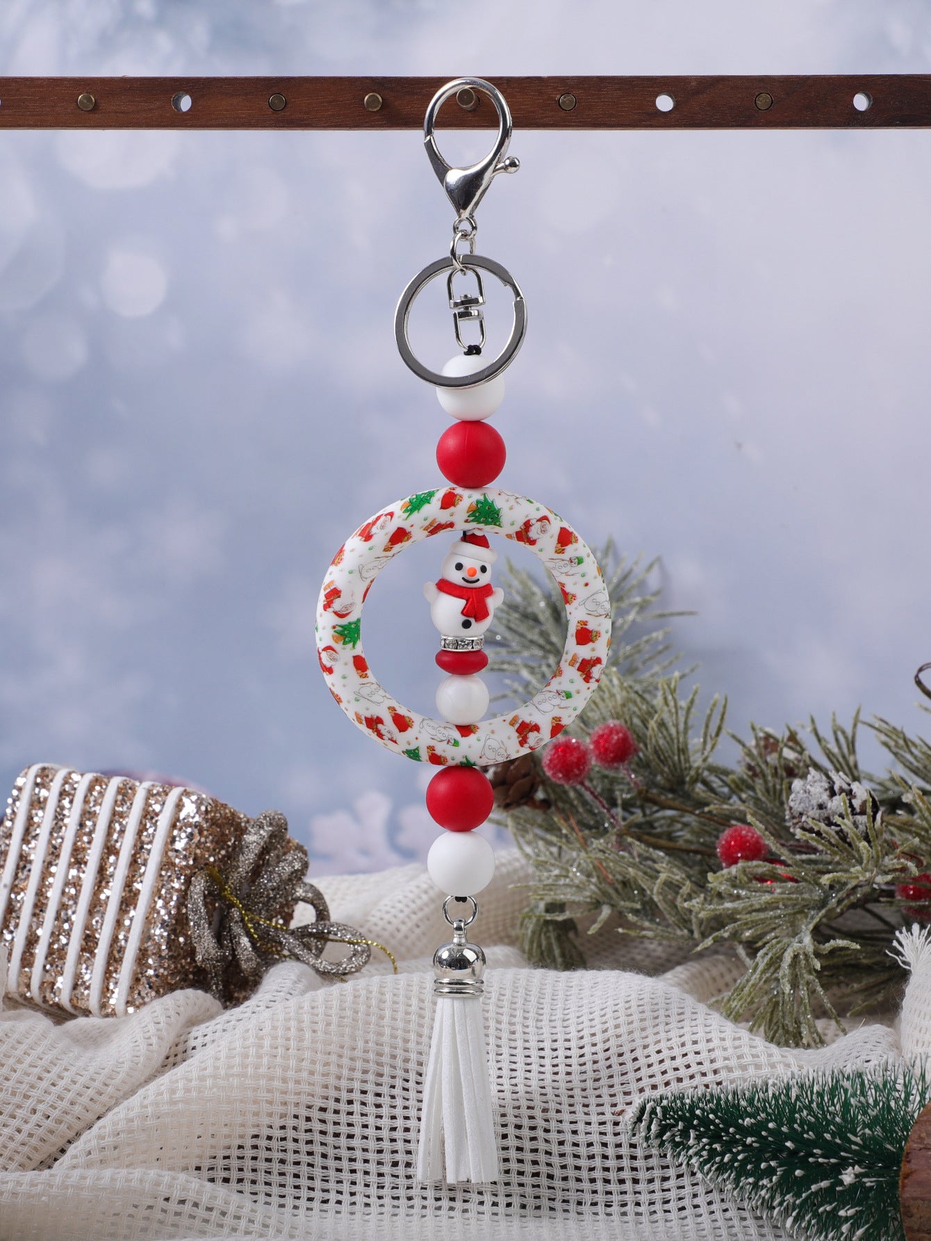 Wholesale Christmas Decoration DIY Beaded Round Silicone Keychain ACC-KC-JiuYa013