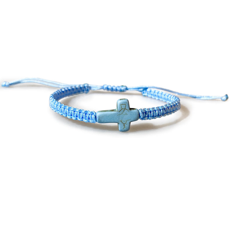 Wholesale Turquoise Cross Hand-woven Hand Rope Adjustable Bracelet