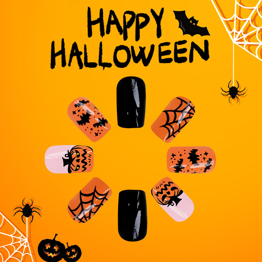 Wholesale 24 Pieces/box Halloween Devil Pumpkin Press-on Nails Kits Nail Stickers ACC-NS-GuaiXL069
