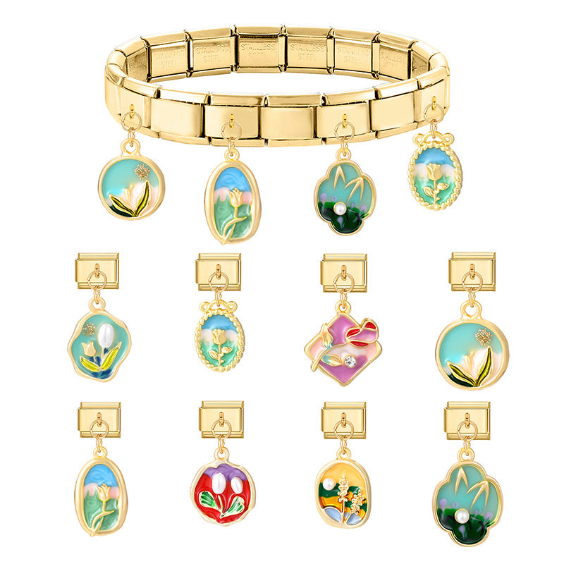 Wholesale Italian Charm Bracelet 9mm DIY Splicing Creative Pattern Pendant Stainless Steel Composable Bracelet