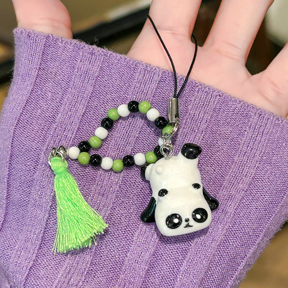 Wholesale Cute Panda Beaded Mobile Phone Chain Keychain