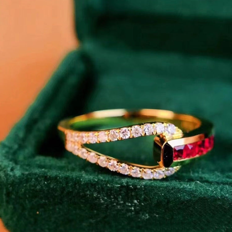 Wholesale Diamond Ring Jewelry Light Luxury  Color  Geometric Ring