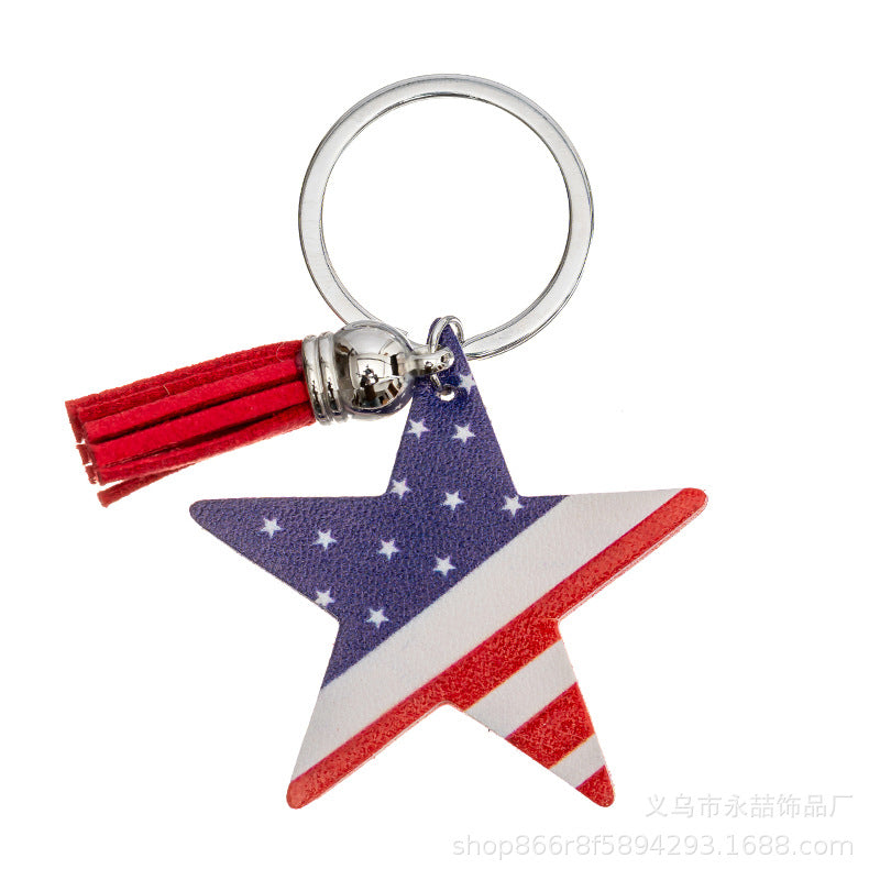 Wholesale American Flag Independence Day PU Leather Keychain Water Drop Five-Pointed Star Pendant ACC-KC-Yongz001