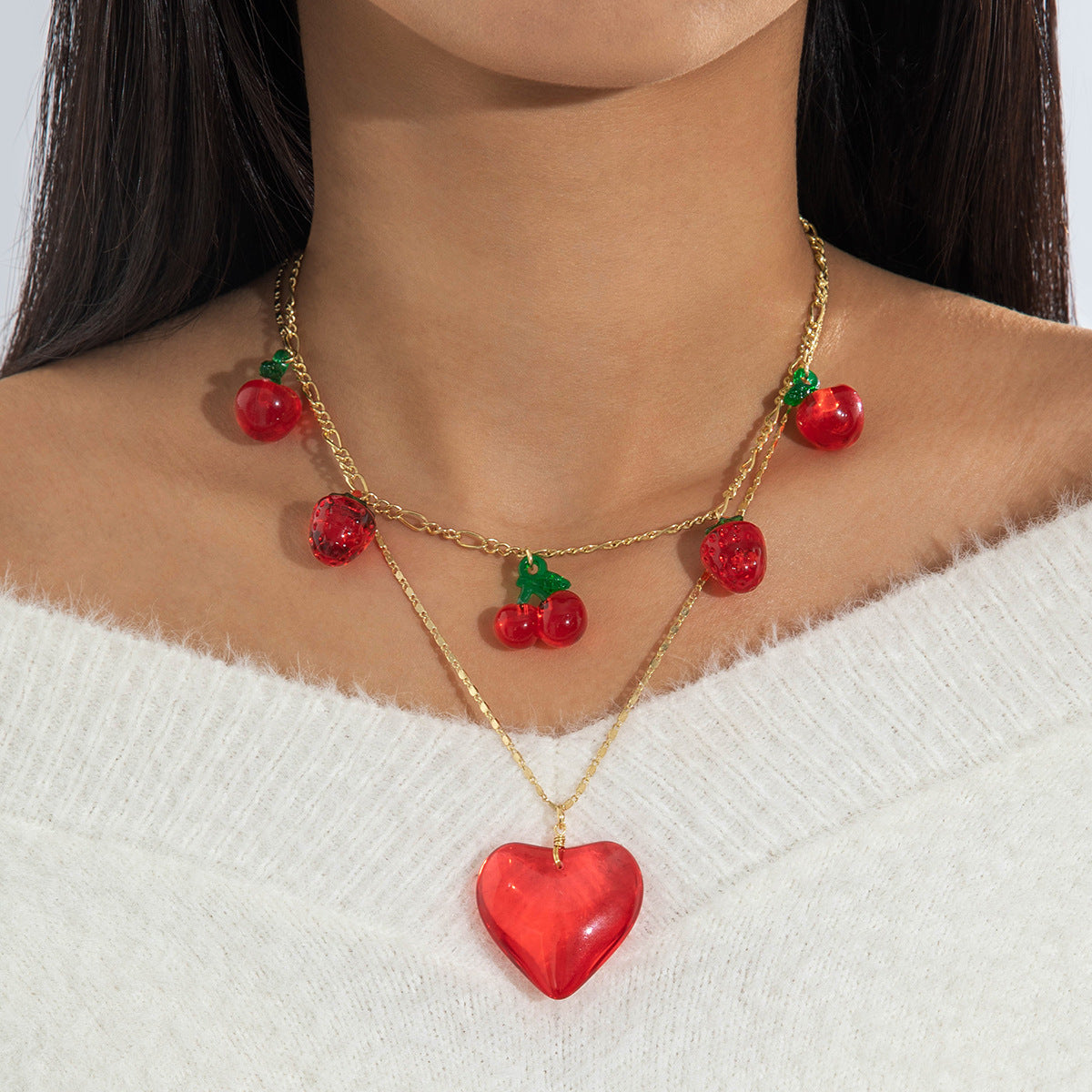 Wholesale  Acrylic Red Love Geometric Irregular Gravel Necklace