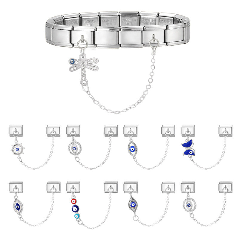 Wholesale 9mm Italian Charm Starter Bracelets DIY eyse double-pendant Creative Stainless Steel Composable Bracelet