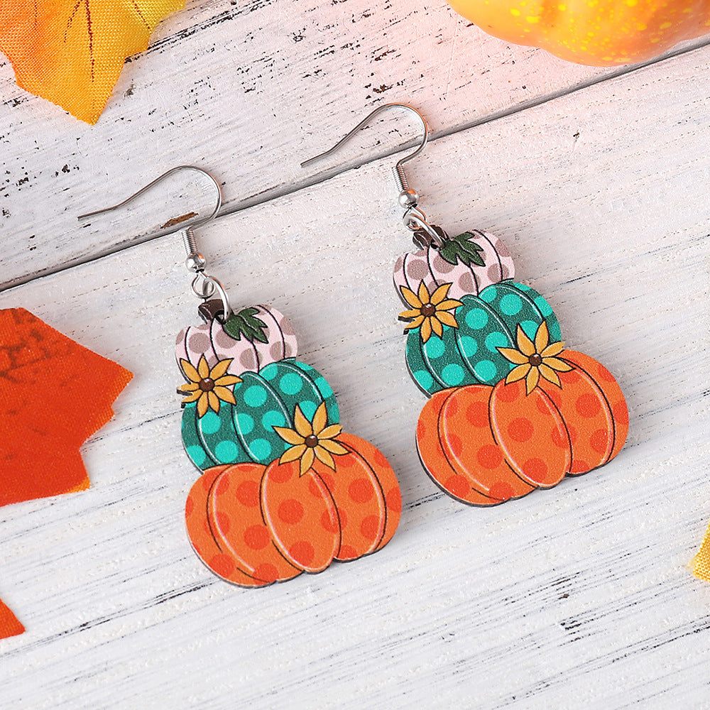 Wholesale Thanksgiving Autumn Harvest Wave Plaid Pumpkin Flower Pendant Earrings