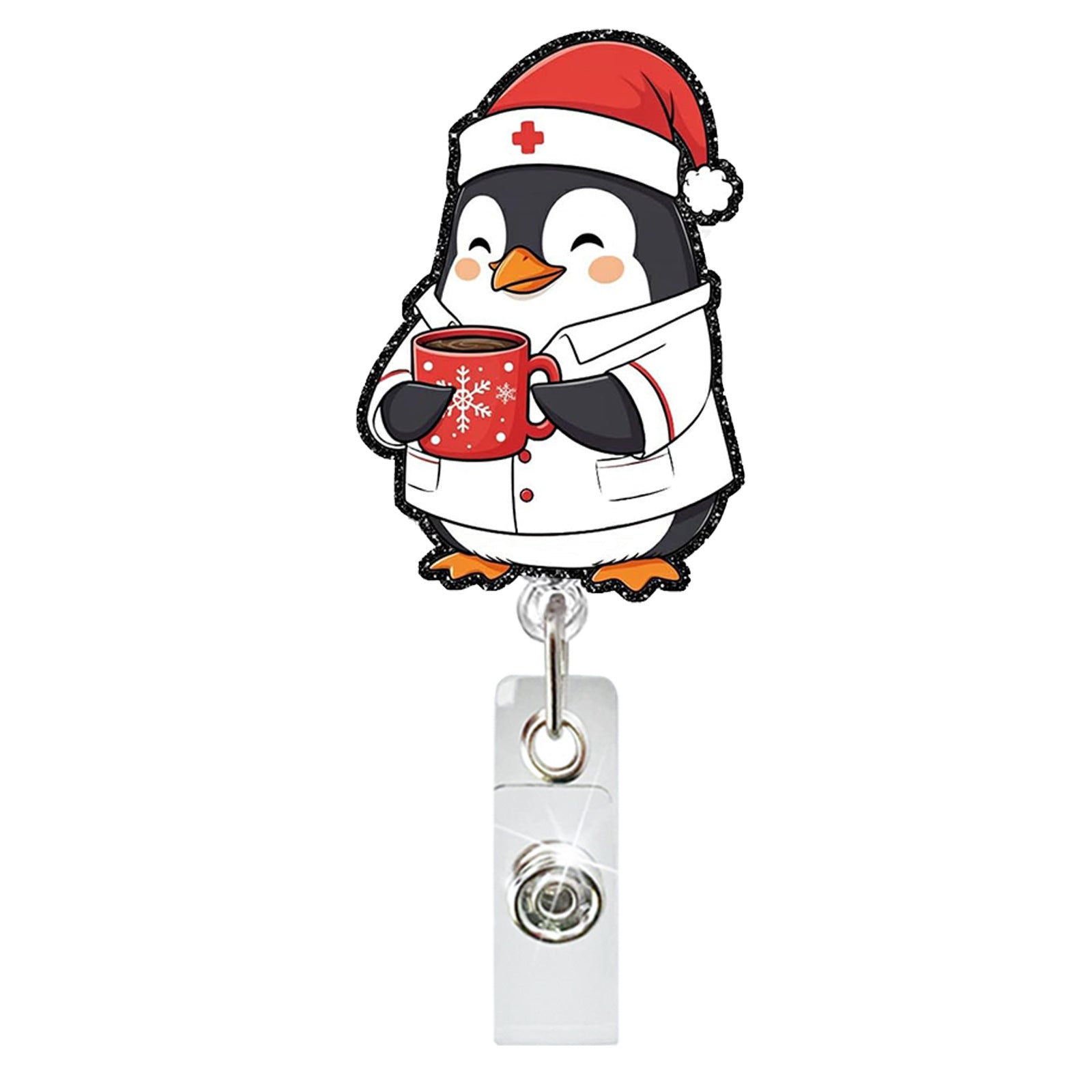 Wholesale Christmas Glitter Acrylic Cat Sloth Retractable Rotating Badge Keychain ACC-KC-QiDing030