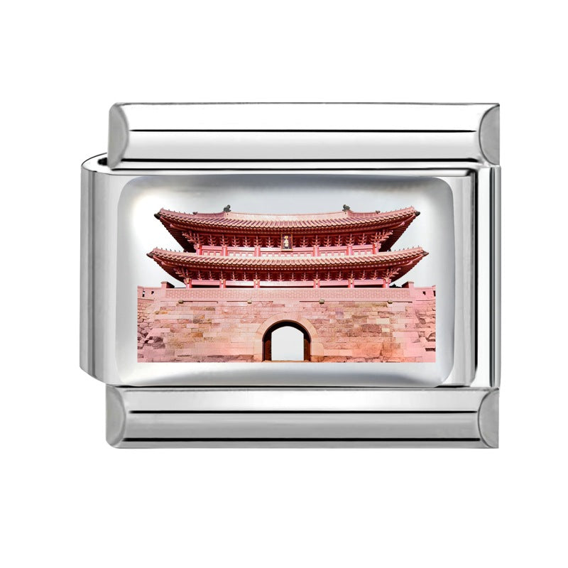 Wholesale Italian Style Travel Landmark Stainless Steel DIY Bracelet Module Fashion Accessory