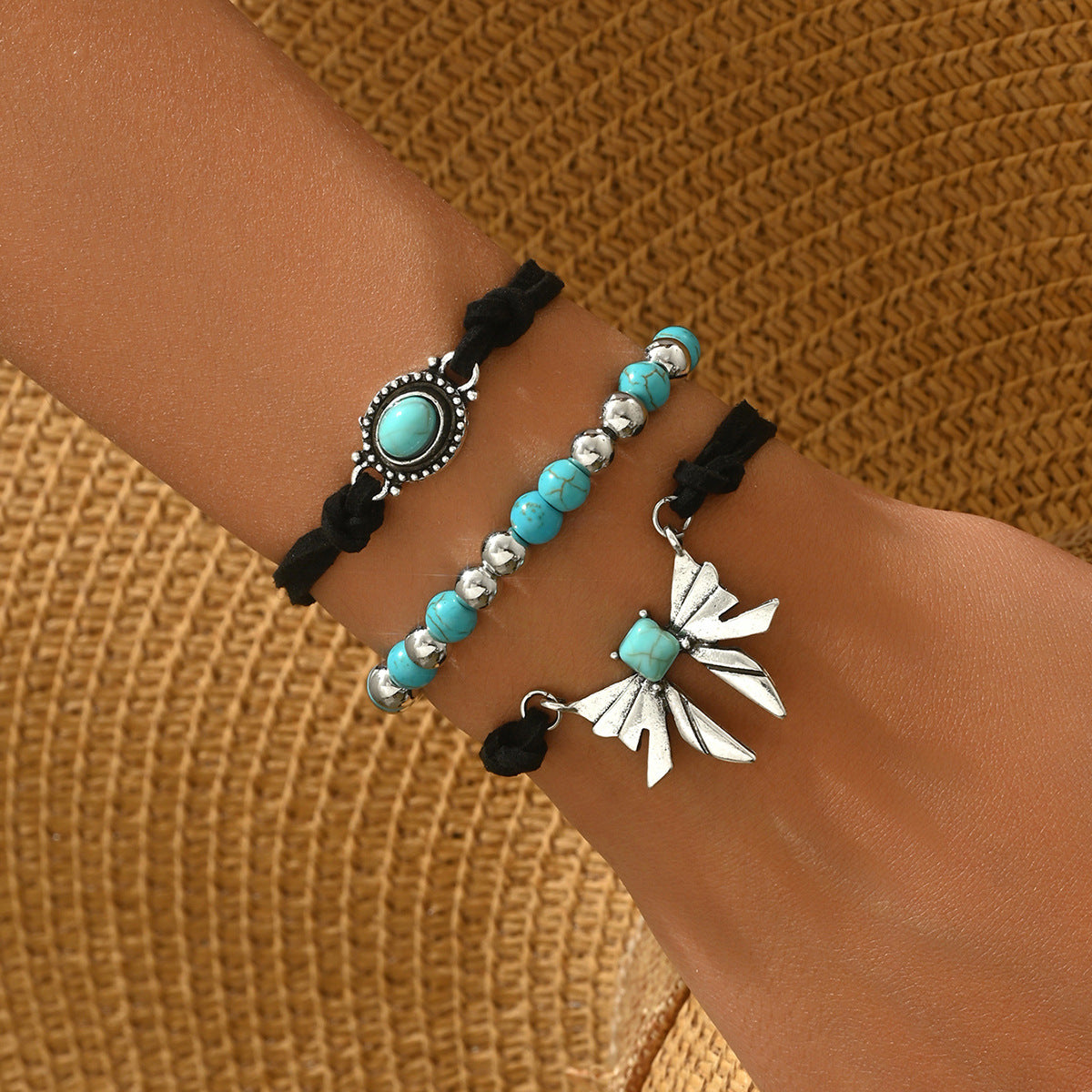 Wholesale Retro Women' s Bracelet Set Geometric Butterfly Turquoise Design Bracelet