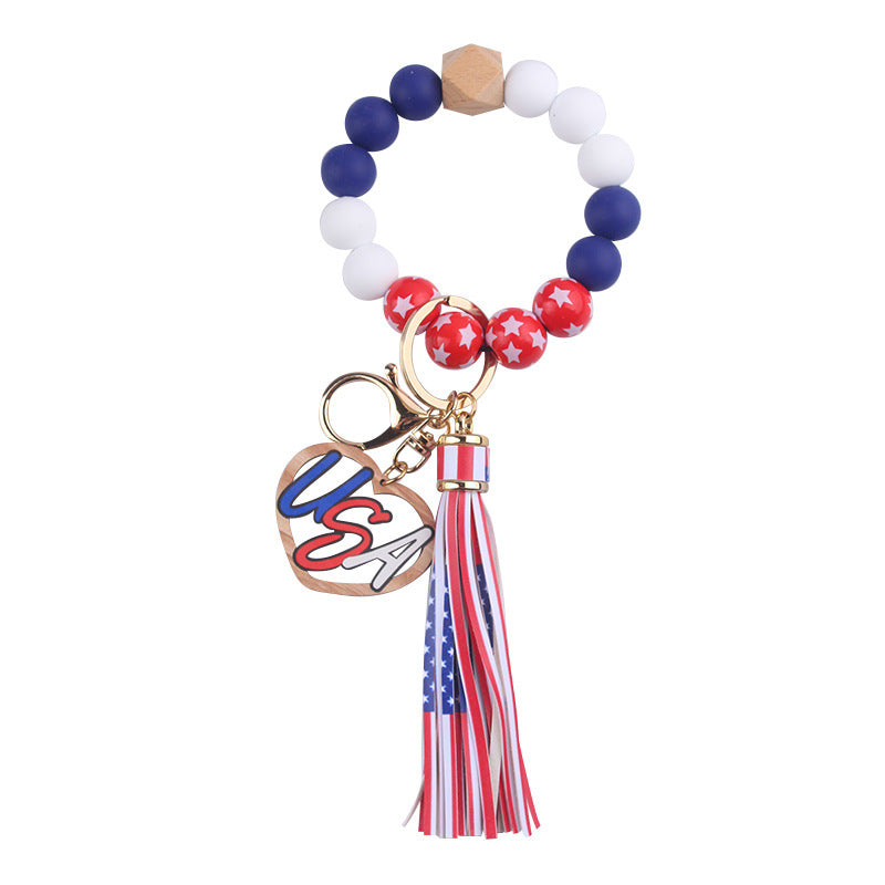 Wholesale Independence Day Silicone Beaded Tassel Wrist Keychain ACC-KC-GuangTian053