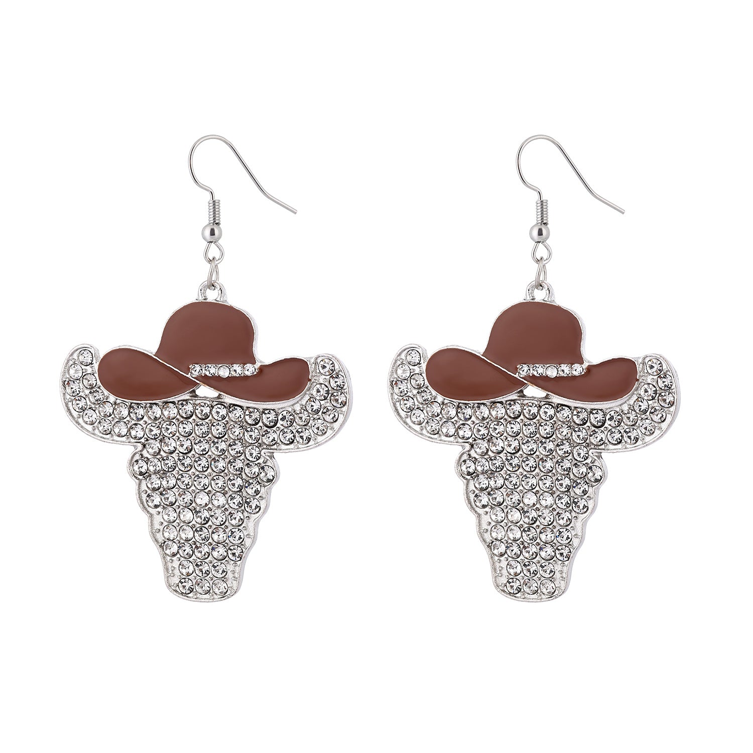 Wholesale  creative western cow's head diamond pendant earrings