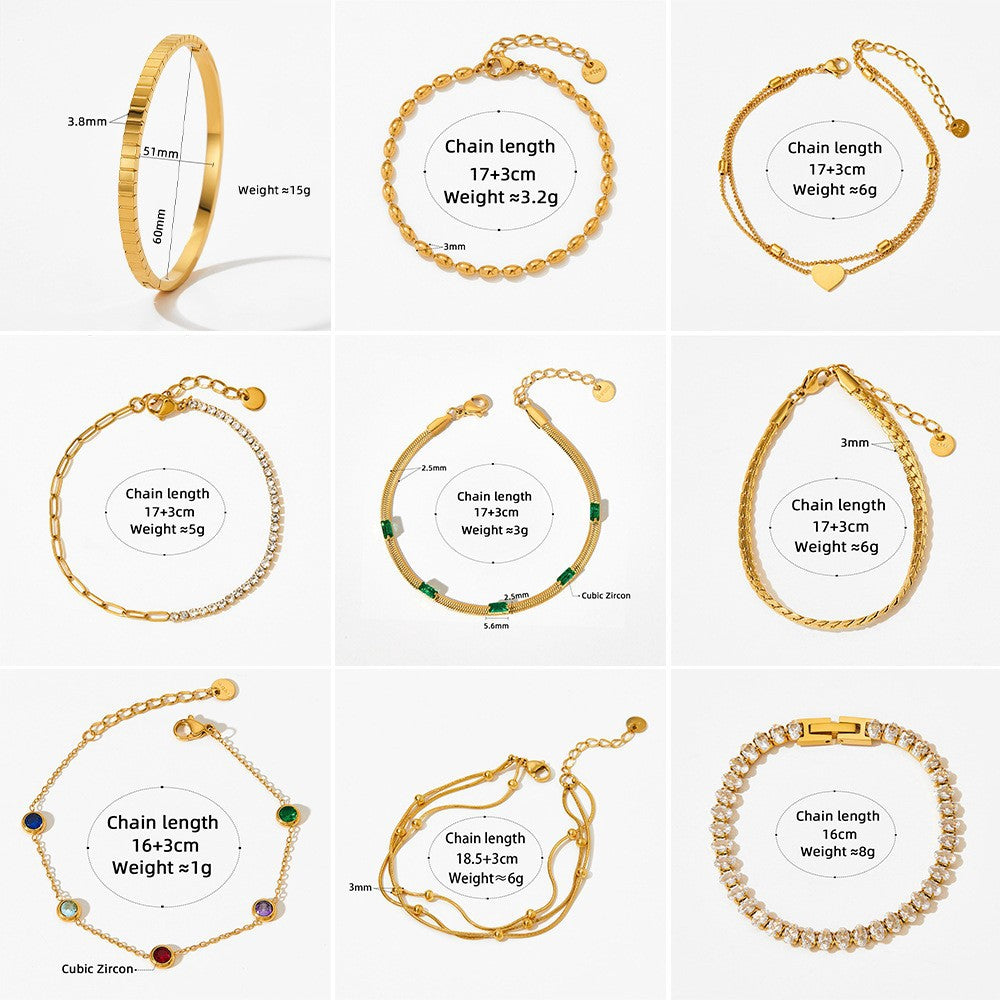 Wholesale  Stainless Steel Stacked  Inlaid Zircon Love Pendant Simple Design Bracelet suit