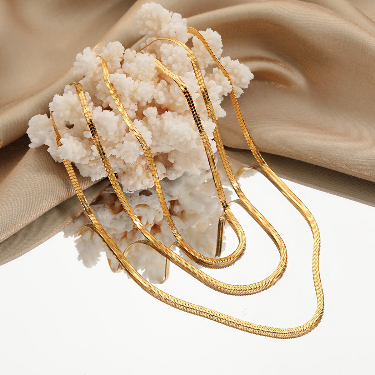 Wholesale Titanium Steel  Simple Flat Snake Bone Chain Naked Chain Necklace