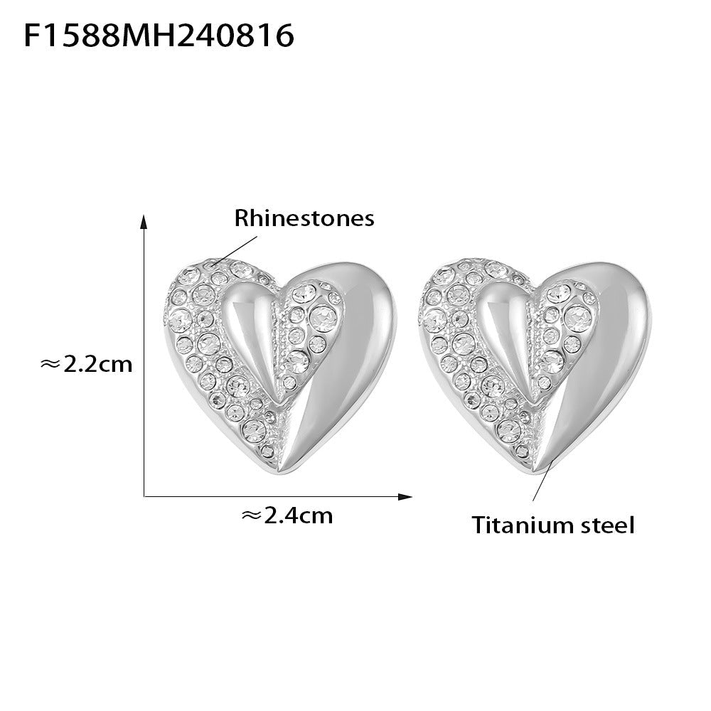 Wholesale Heart Shape Diamond Titanium Steel 18K Gold Plated Earrings
