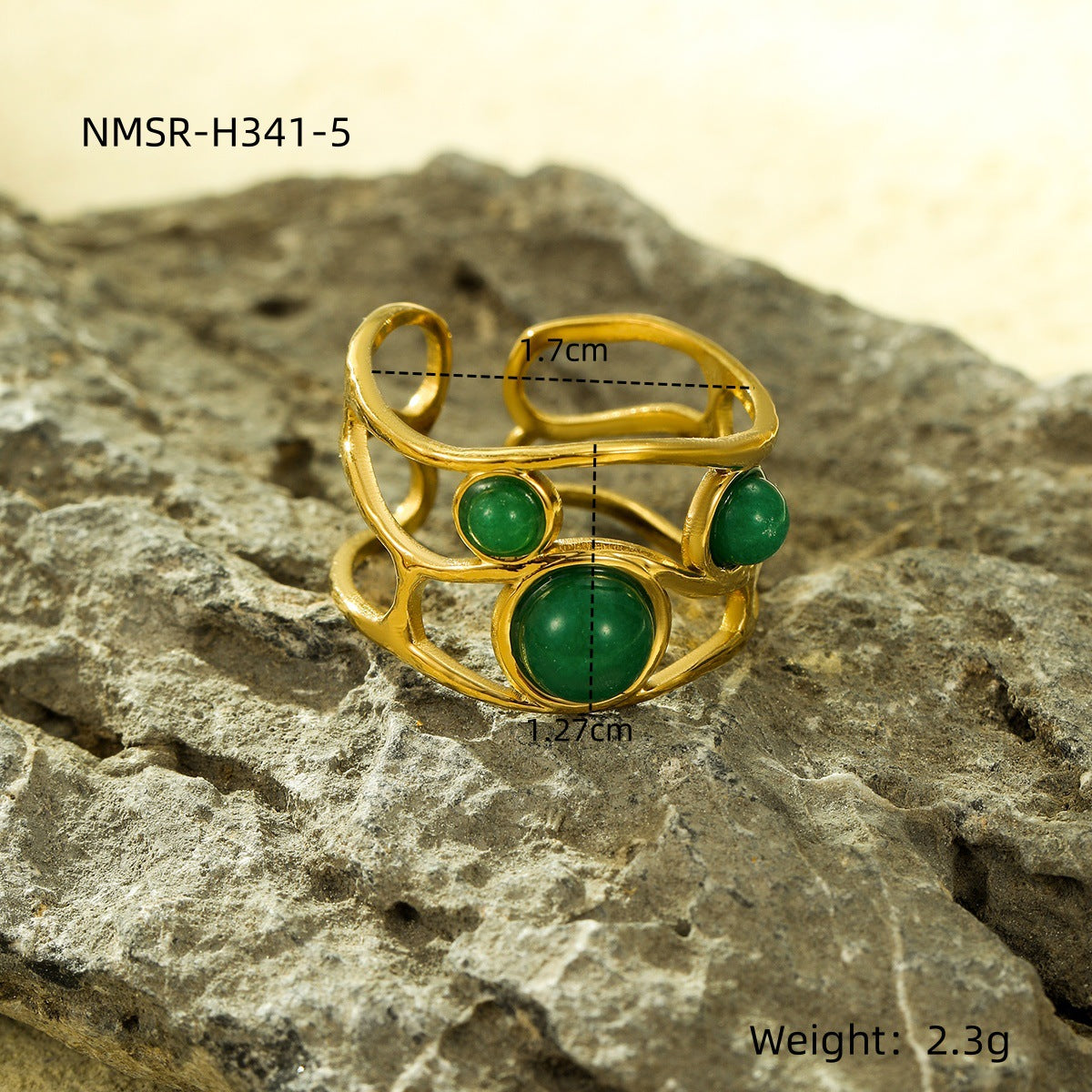 Wholesale natural stone ring plated 18k gold stainless steel  open ring