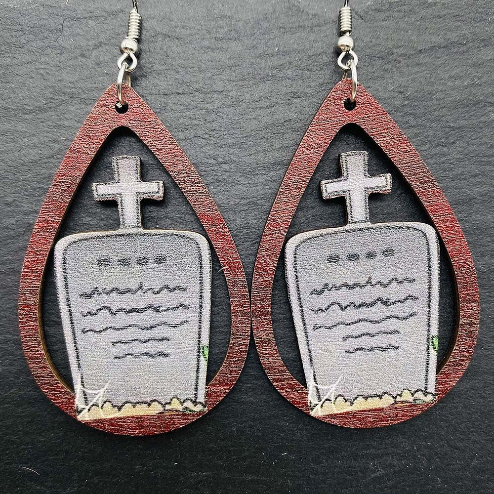 Wholesale  Halloween earrings horror ghost witch medicine jar printed wooden earrings