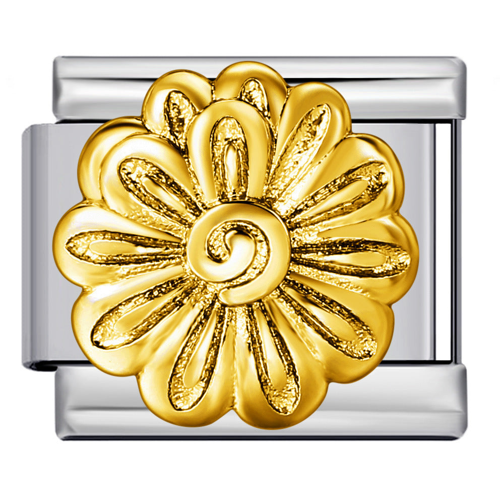 Wholesale flower series titanium steel bracelet welding pattern oil drop DIY Italian module Charms