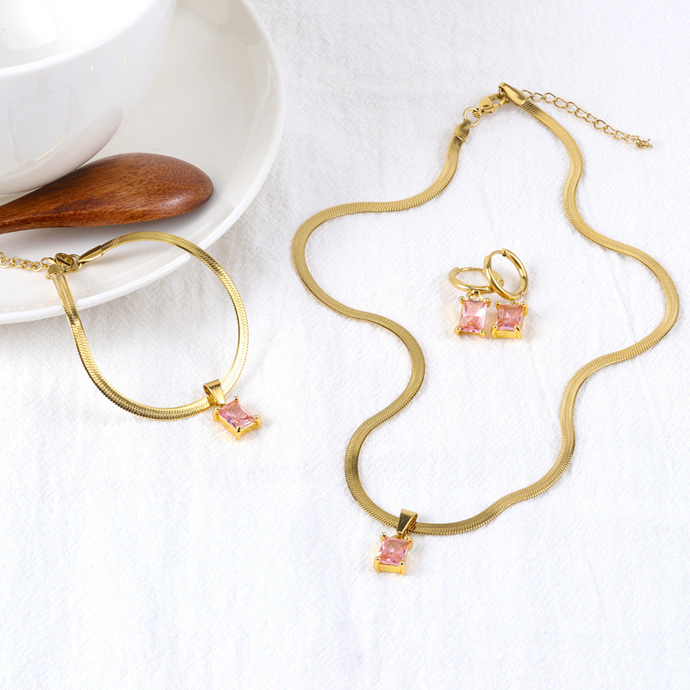 Wholesale Crystal Zircon Cube Diamond Necklace Bracelet Earrings Set ACC-NE-FeiLing011