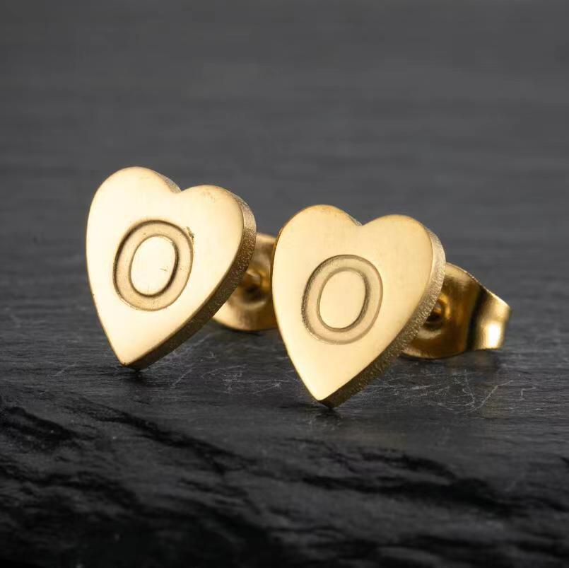 Wholesale Love Earrings English Letters Retro Gold and Silver Earrings Heart Earrings Titanium Steel ACC-ES-FaDiniya001
