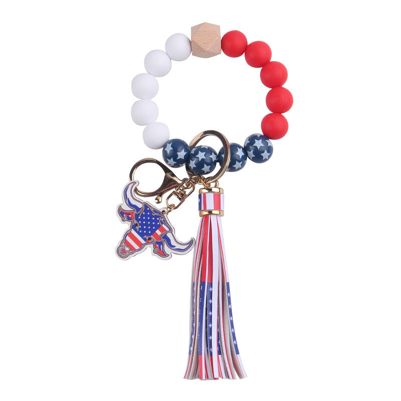 Wholesale Independence Day Silicone Beaded Tassel Wrist Keychain ACC-KC-GuangTian053
