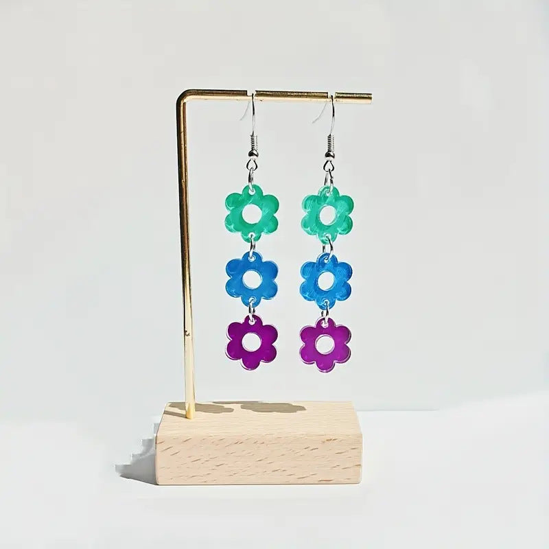 Wholesale  multi-color floret stitching pendant acrylic earrings