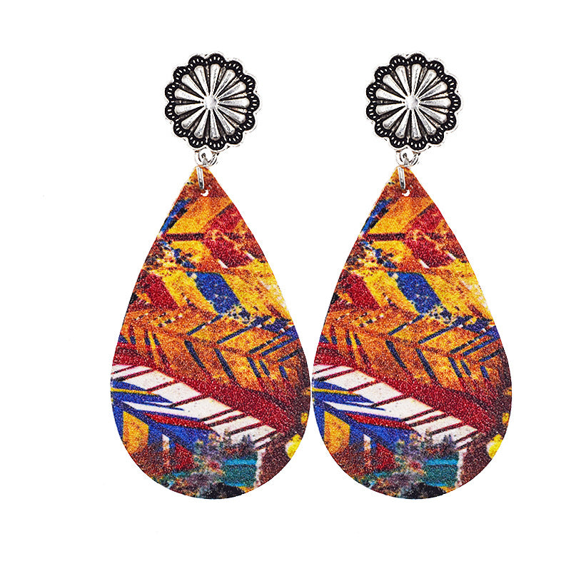 Wholesale Western Denim distressed style sunflower leopard leather earrings