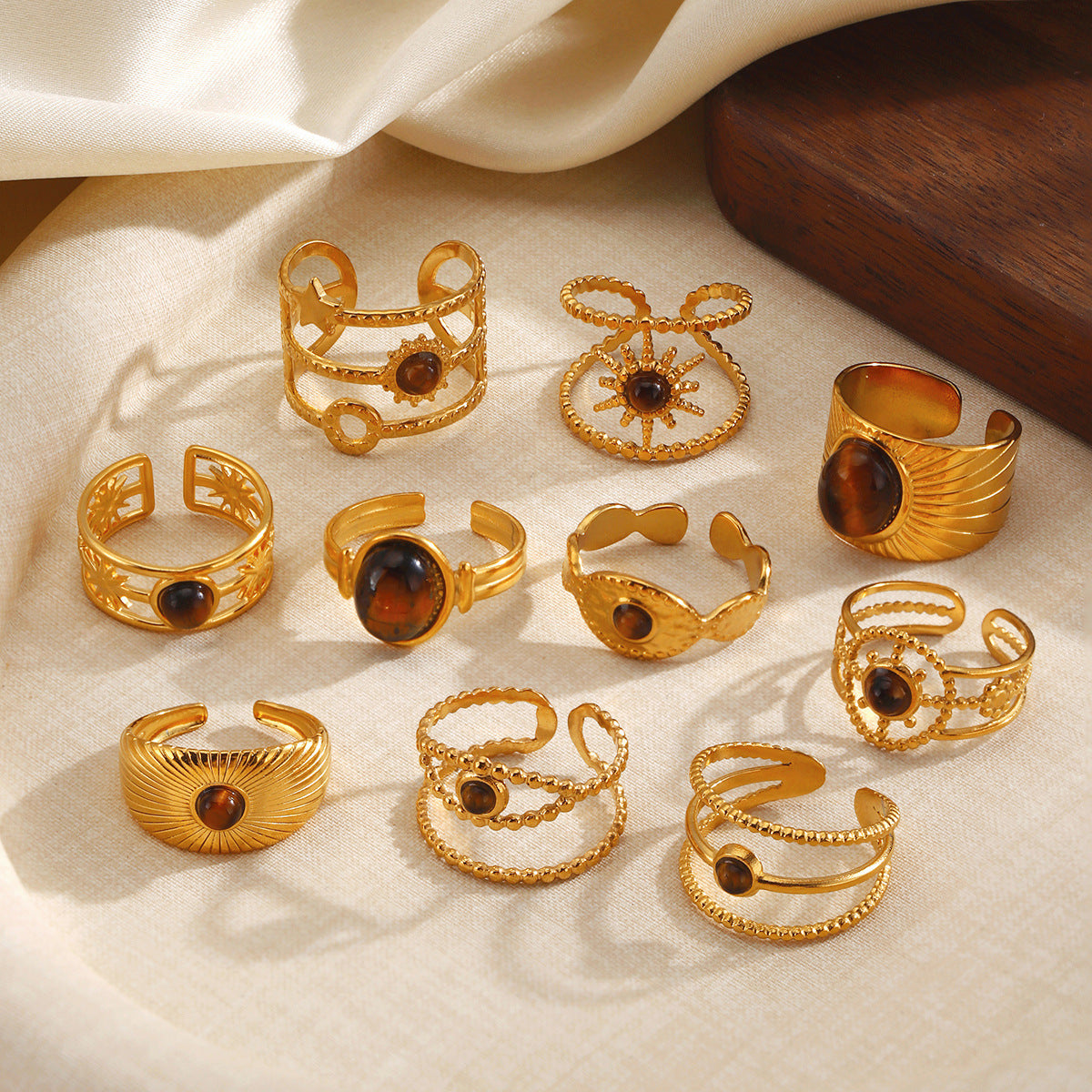 Wholesale Premium Vintage Style Tiger' s Eye Stainless Steel Ring