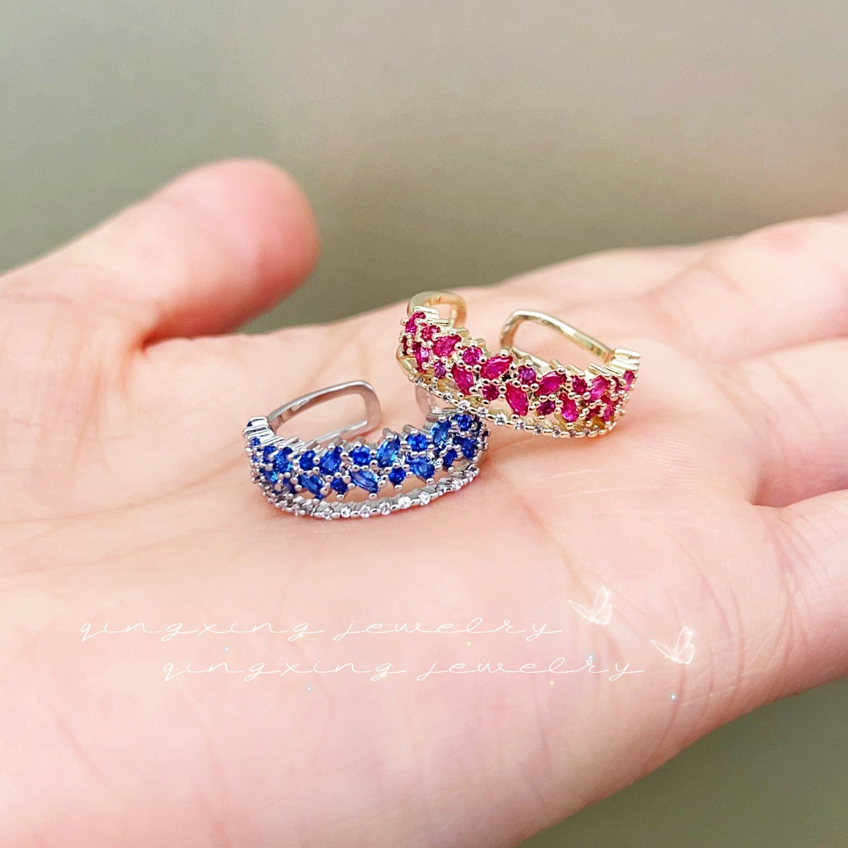 Wholesale light luxury red corundum sapphire full diamond open ring