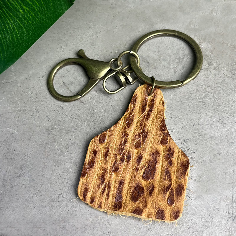 Wholesale Retro Western Embossed Leopard Cow Print Leather Keychain Fashion Decorative Bag Charm Boutique Resale Gift