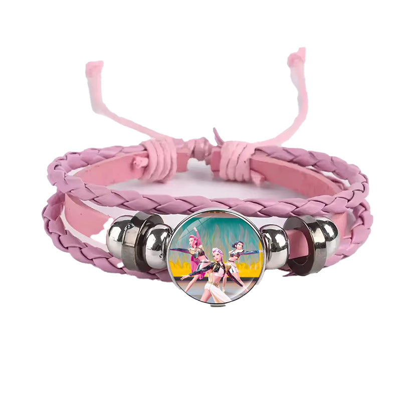 Wholesale Demon Hunters Time Gem Bracelet Couple Leather Braided Black Bracelet kpop