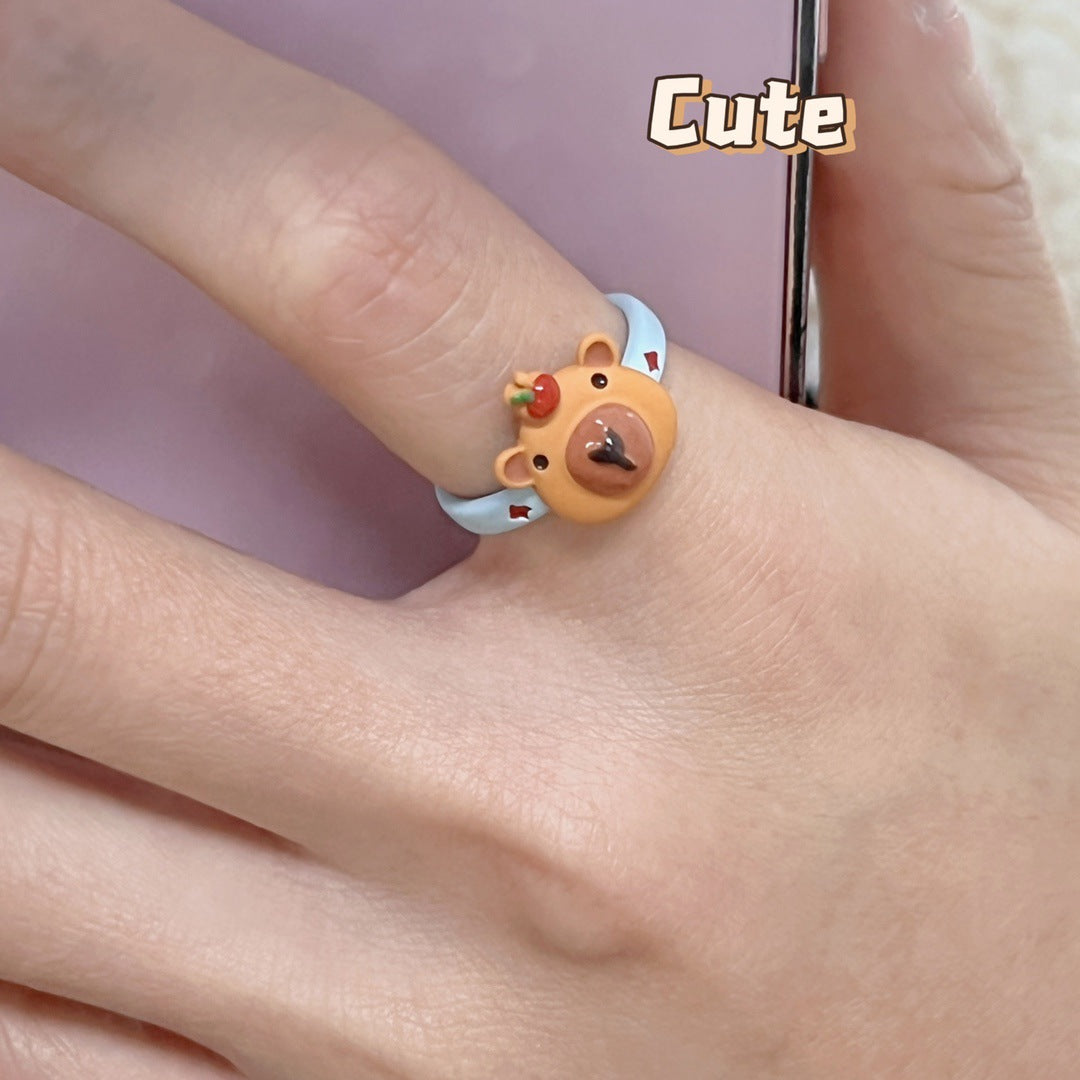 Wholesale  Fun Ugly Cute Marmot Ring Funny Personality Adjustable Diet Finger Ring