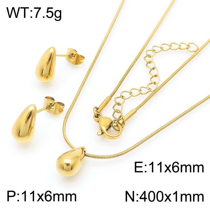 Wholesale Water Drop Hollow Set Glossy Stainless Steel Earrings Necklace ACC-ES-RuiMasi002