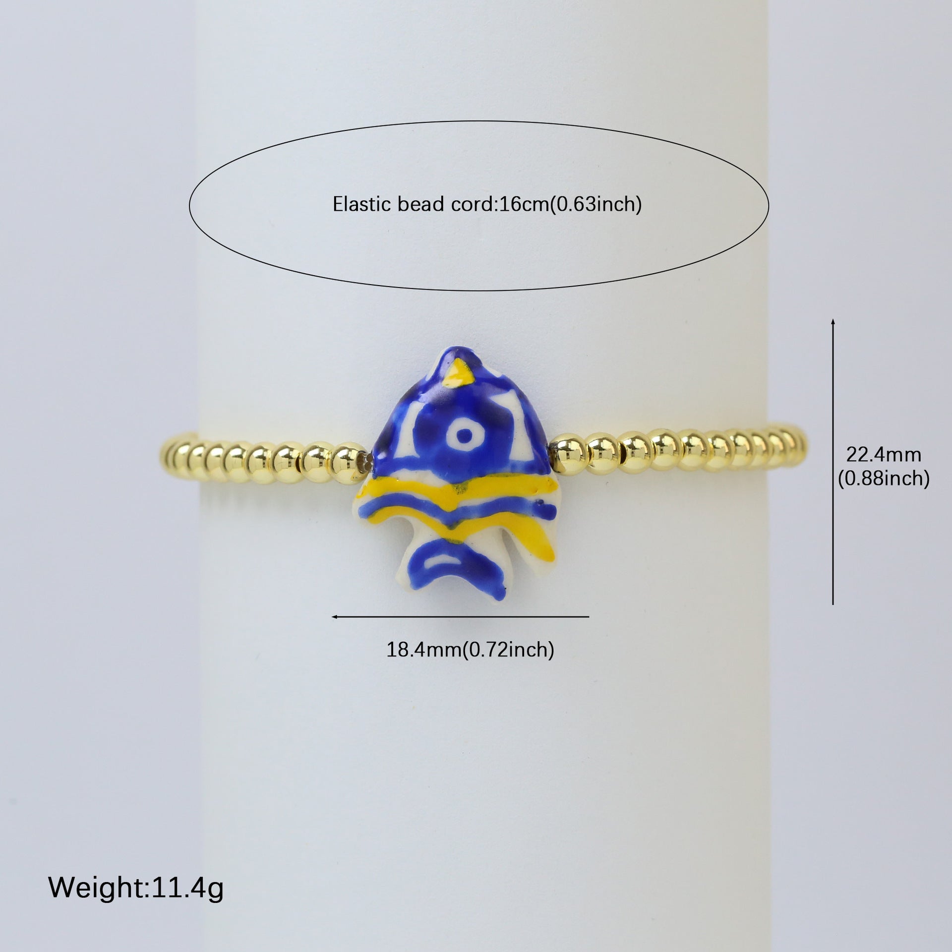 Wholesale Beach style ceramic glass colorful fish elastic rope copper bead bracelet