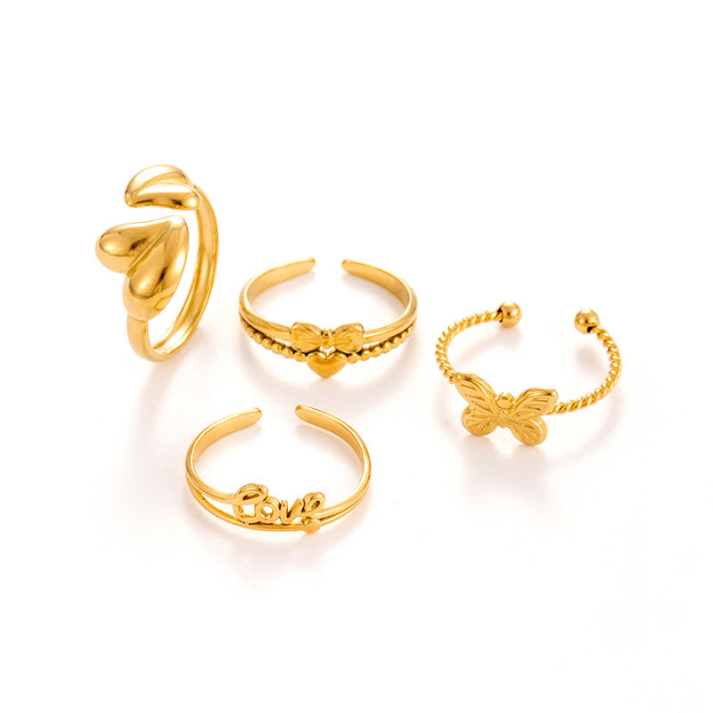 Wholesale Titanium Steel Love Heart-shaped Bow  Cute Sweet Opening Adjustable Ring