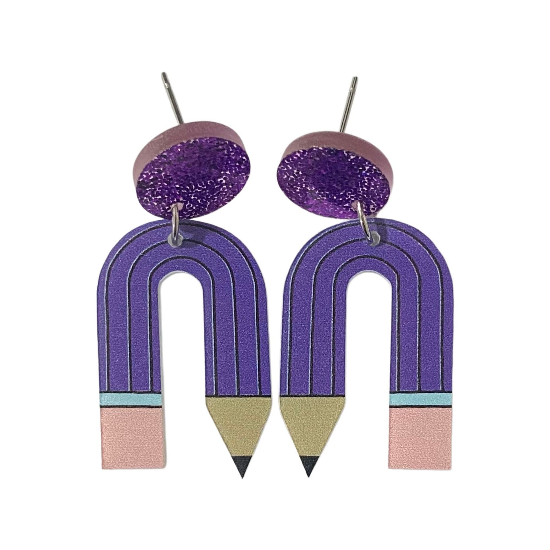 Wholesale Back to Scchool Colored Pencil Print Teacher' s Day Acrylic Earrings